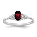 14k White Gold 6x4 Oval January/Garnet and Diamond Ring, 0.56 ct, Size 7