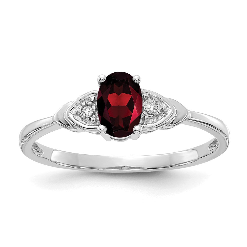 14k White Gold 6x4 Oval January/Garnet and Diamond Ring, 0.56 ct, Size 7