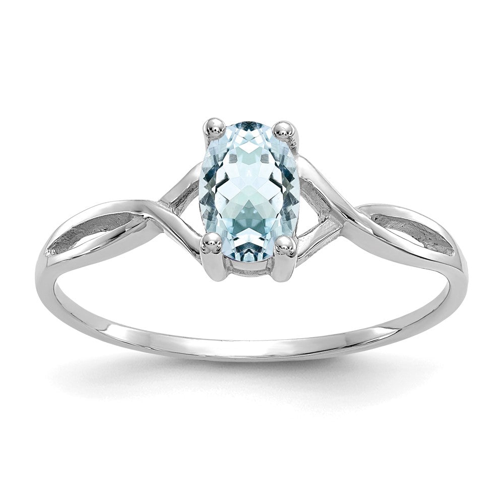 14k White Gold 6x4 Oval Aquamarine Birthstone Ring, 0.45 ct, Size 7, 1.14 g