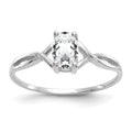 14k White Gold 6x4 Oval White Topaz Birthstone Ring, 0.45 ct, Size 7, 1.14 g