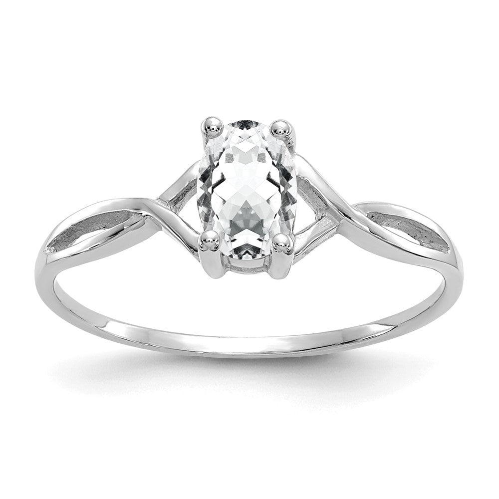 14k White Gold 6x4 Oval White Topaz Birthstone Ring, 0.45 ct, Size 7, 1.14 g