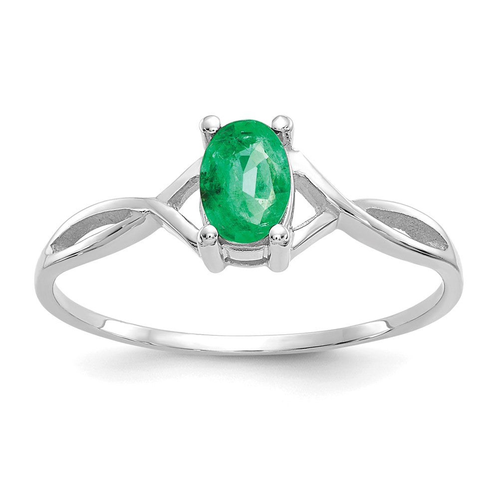 14k White Gold 6x4 Oval Emerald Birthstone Ring, 0.45 ct, Size 7, 1.14 g