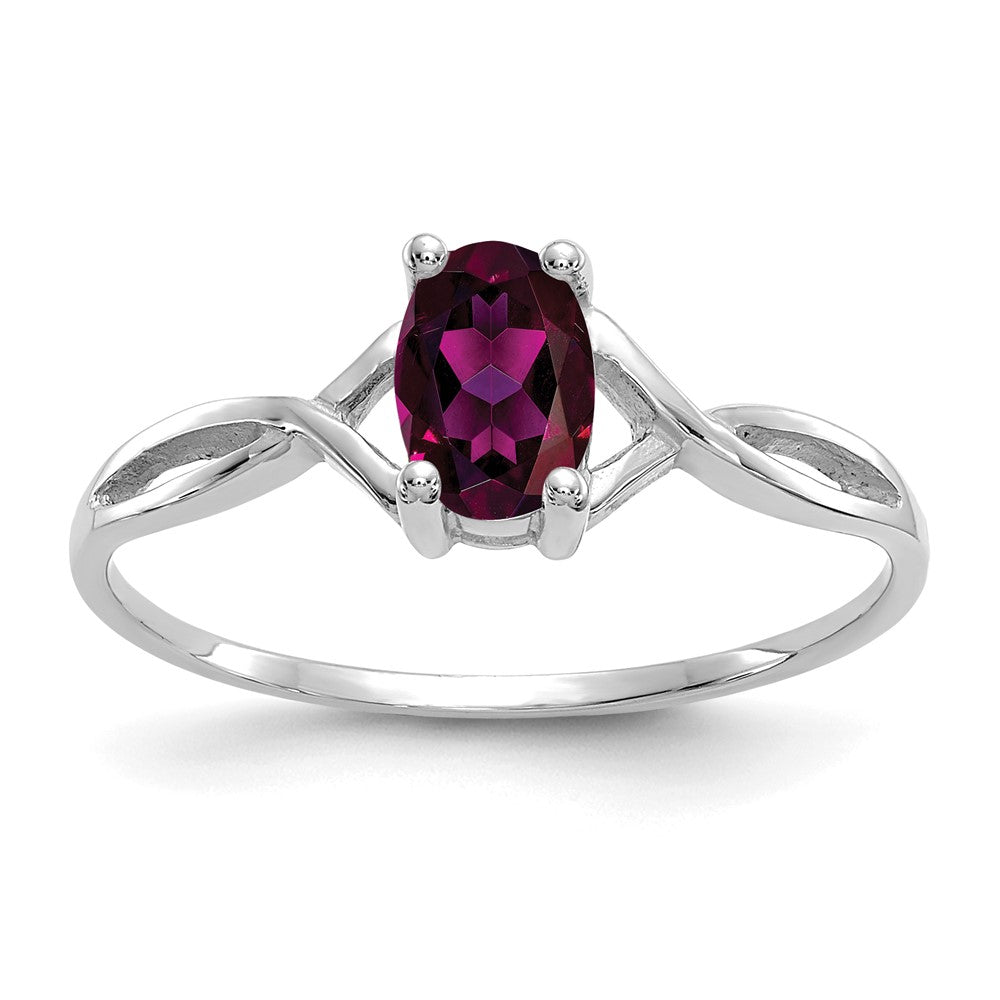14k White Gold 6x4 Oval Rhodolite Garnet Birthstone Ring, 0.45 ct, Size 7, 1.14 g