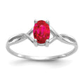 14k White Gold 6x4 Oval Ruby Birthstone Ring, 0.45 ct, Size 7, 1.14 g