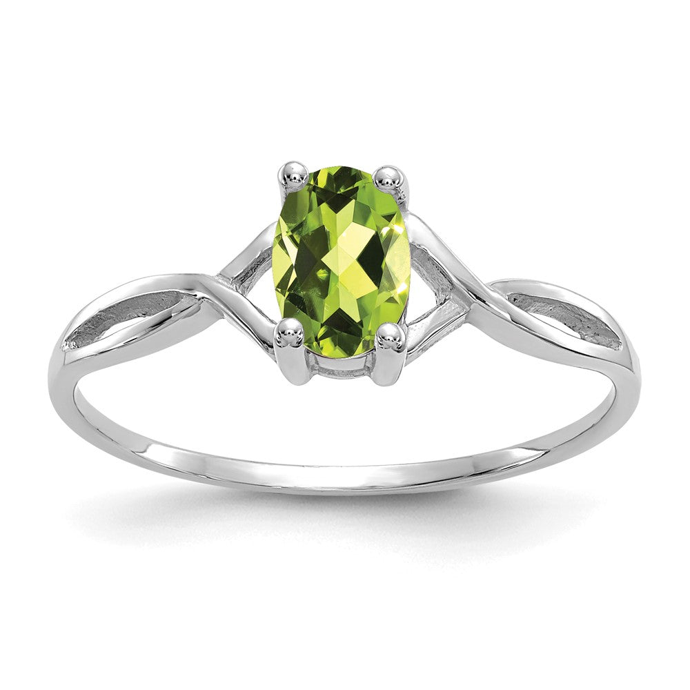 14k White Gold 6x4 Oval Peridot Birthstone Ring, 0.45 ct, Size 7, 1.14 g