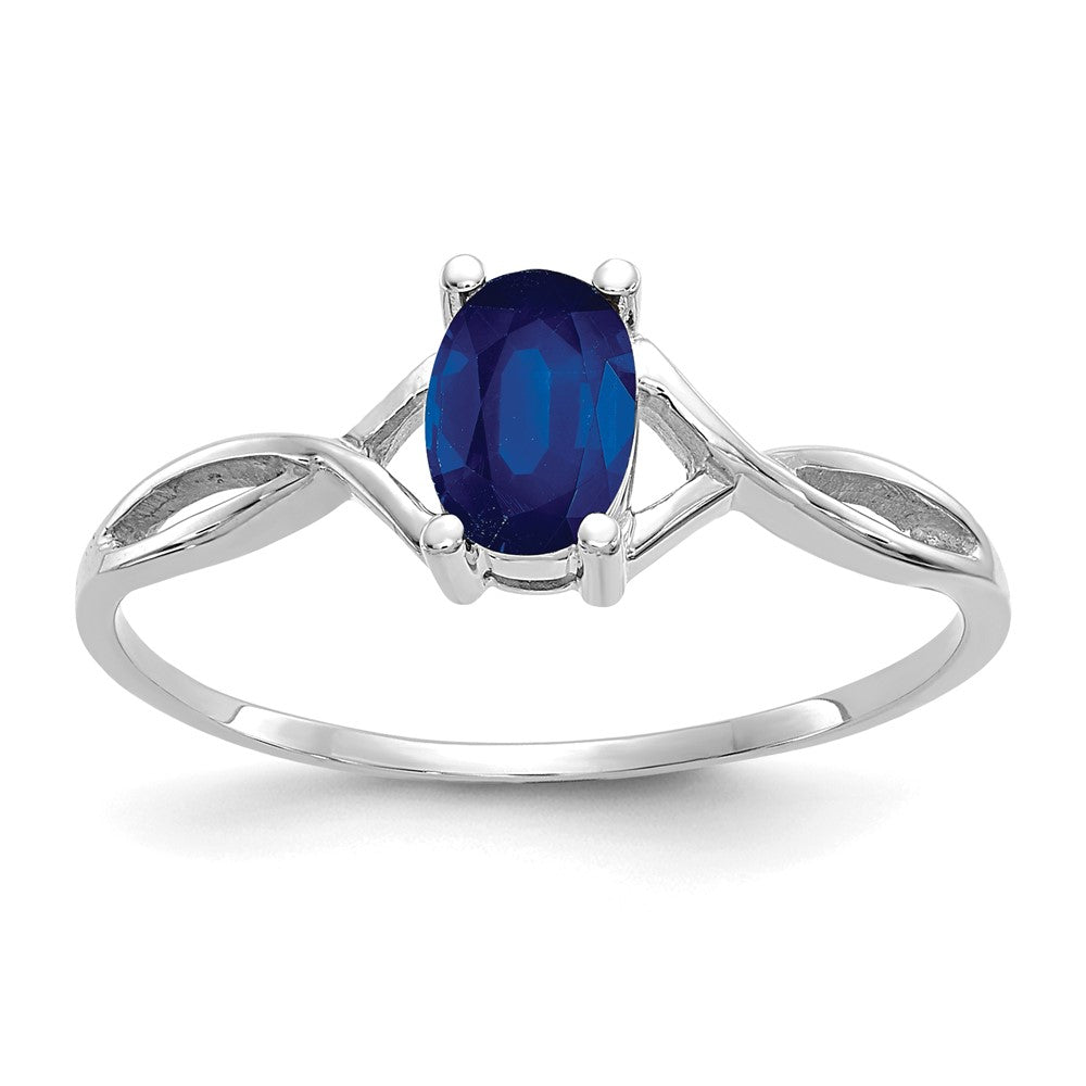 14k White Gold 6x4 Oval Sapphire Birthstone Ring, 0.45 ct, Size 7, 1.14 g