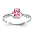 14k White Gold 6x4 Oval Pink Tourmaline Birthstone Ring, 0.45 ct, Size 7, 1.14 g