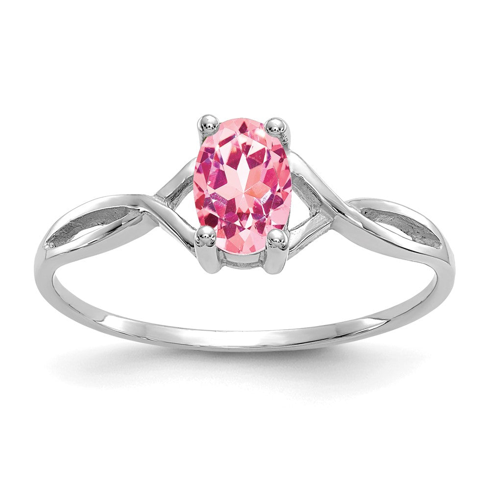 14k White Gold 6x4 Oval Pink Tourmaline Birthstone Ring, 0.45 ct, Size 7, 1.14 g