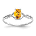 14k White Gold 6x4 Oval Citrine Birthstone Ring, 0.45 ct, Size 7, 1.14 g