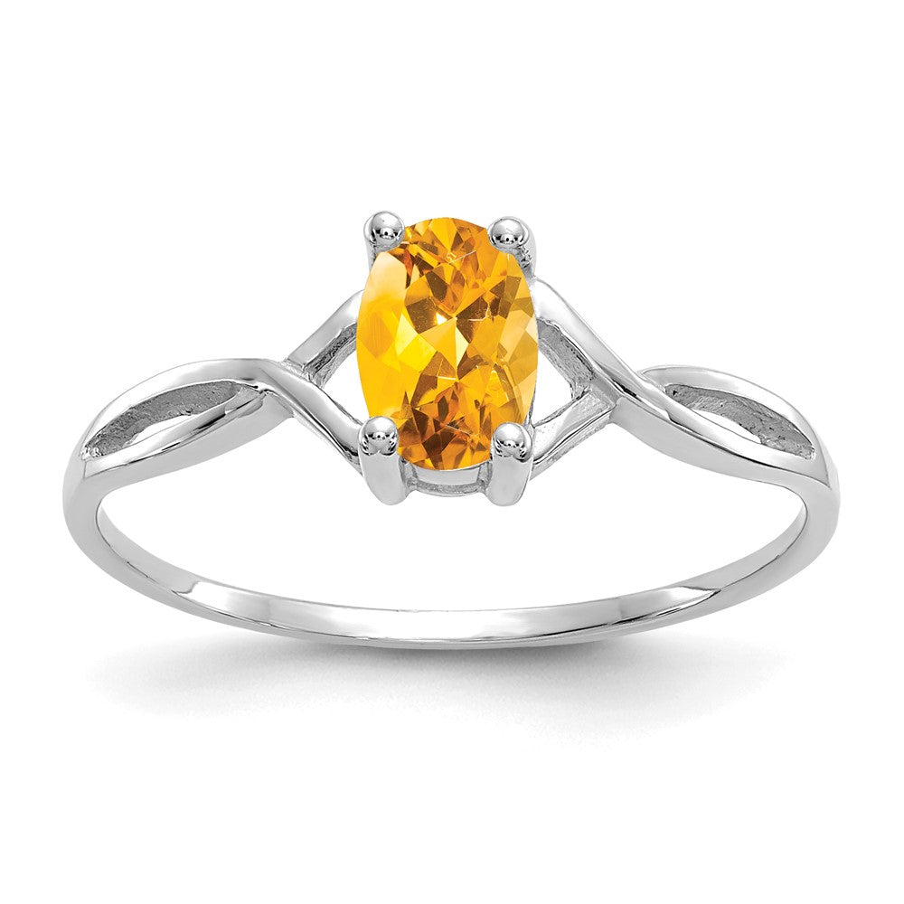 14k White Gold 6x4 Oval Citrine Birthstone Ring, 0.45 ct, Size 7, 1.14 g