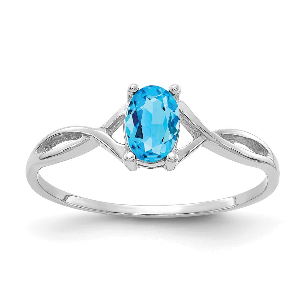 14k White Gold 6x4 Oval Blue Topaz Birthstone Ring, 0.45 ct, Size 7, 1.14 g