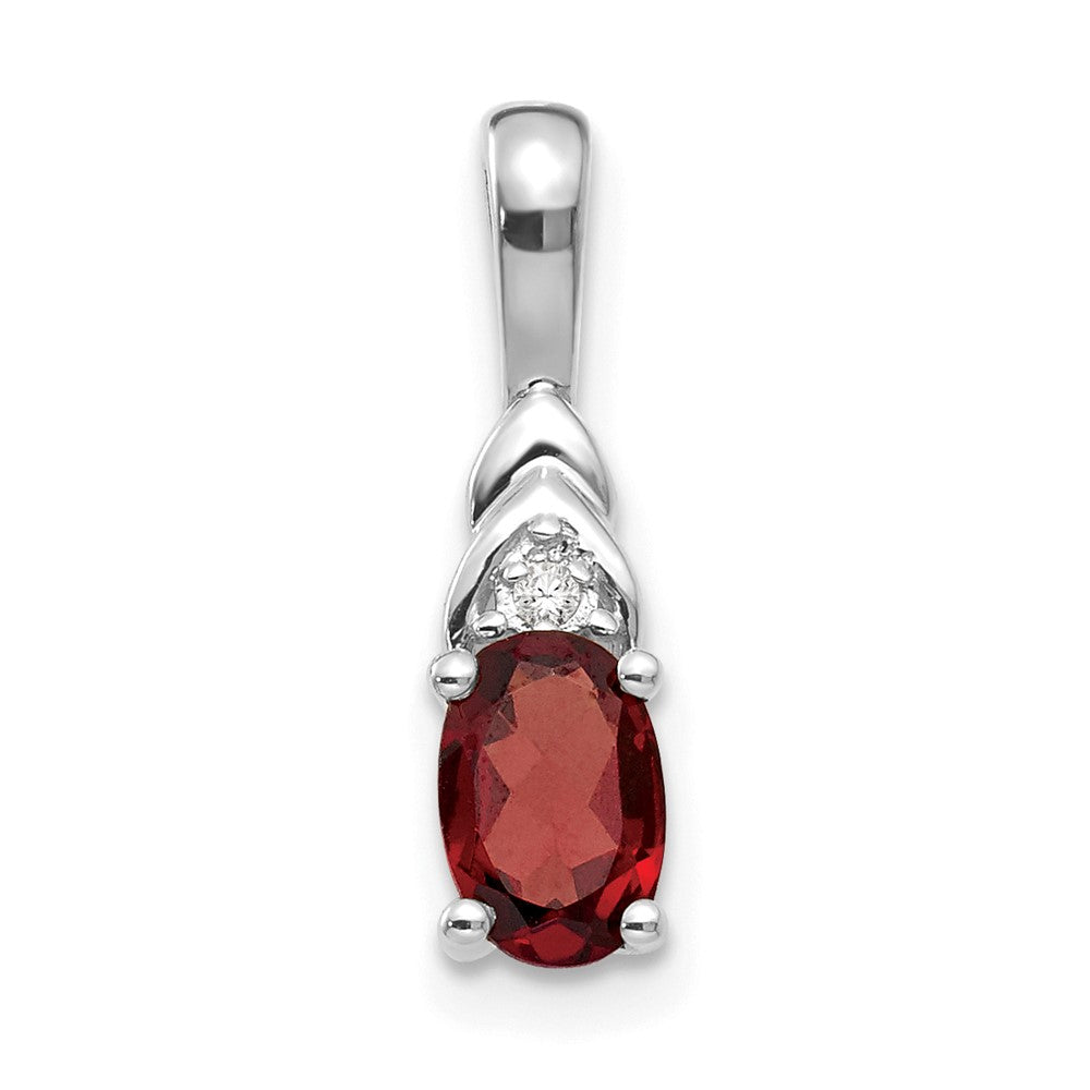 14k White Gold 6x4 Oval January/Garnet and Diamond Pendant, 0.556 ct, 16 x 4 mm