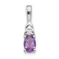14k White Gold 6x4 Oval February/Amethyst and Diamond Pendant, 0.556 ct, 16 x 4 mm