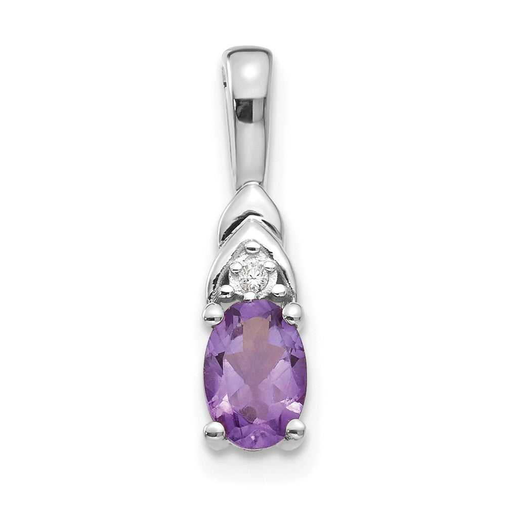 14k White Gold 6x4 Oval February/Amethyst and Diamond Pendant, 0.556 ct, 16 x 4 mm