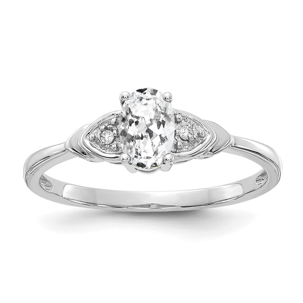 14k White Gold 6x4 Oval April/White Topaz and Diamond Ring, 0.56 ct, Size 7