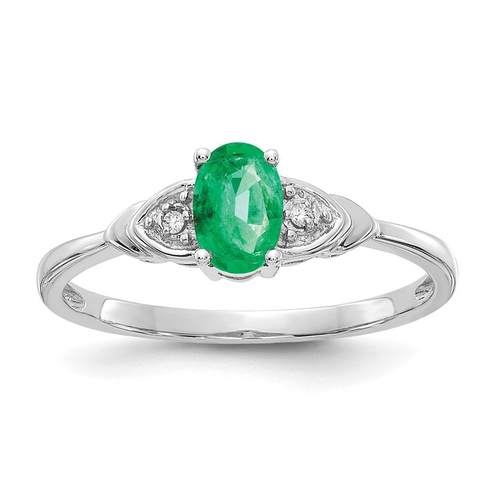 14k White Gold 6x4 Oval May/Emerald and Diamond Ring, 0.56 ct, Size 7