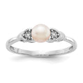 14k White Gold 5mm June/Freshwater Cultured Pearl and Diamond Ring, 0.011 ct, Size 7
