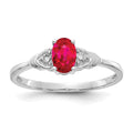 14k White Gold 6x4 Oval July/Ruby and Diamond Ring, 0.56 ct, Size 7