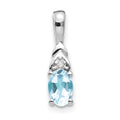 14k White Gold 6x4 Oval March/Aquamarine and Diamond Pendant, 0.556 ct, 16 x 4 mm