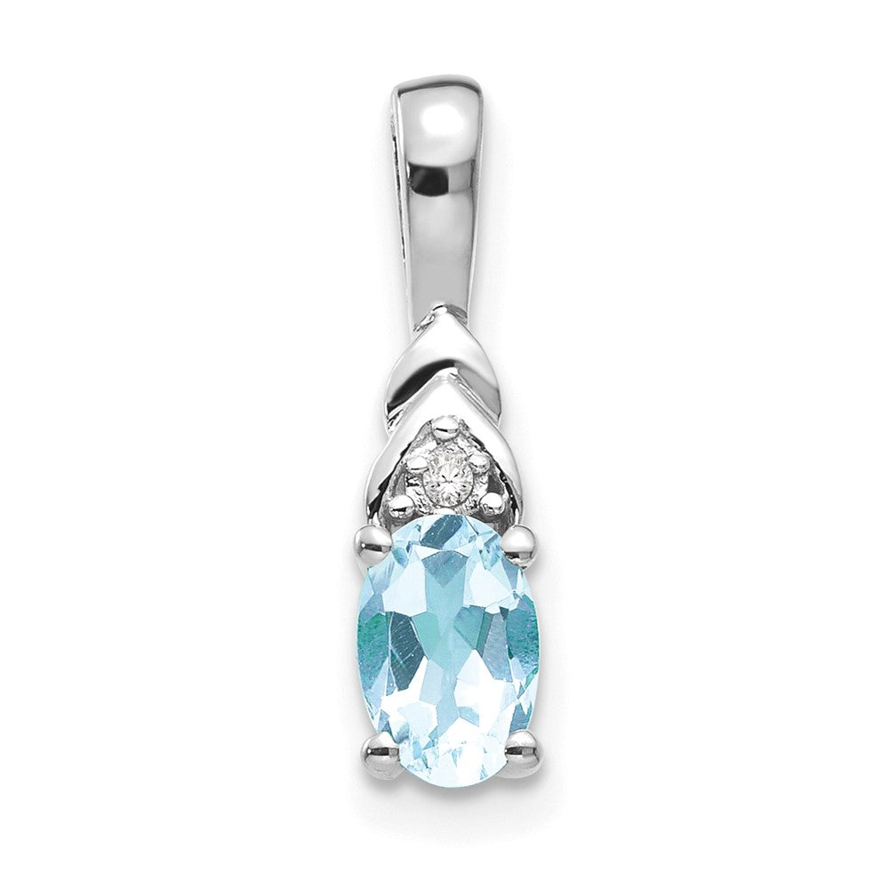 14k White Gold 6x4 Oval March/Aquamarine and Diamond Pendant, 0.556 ct, 16 x 4 mm