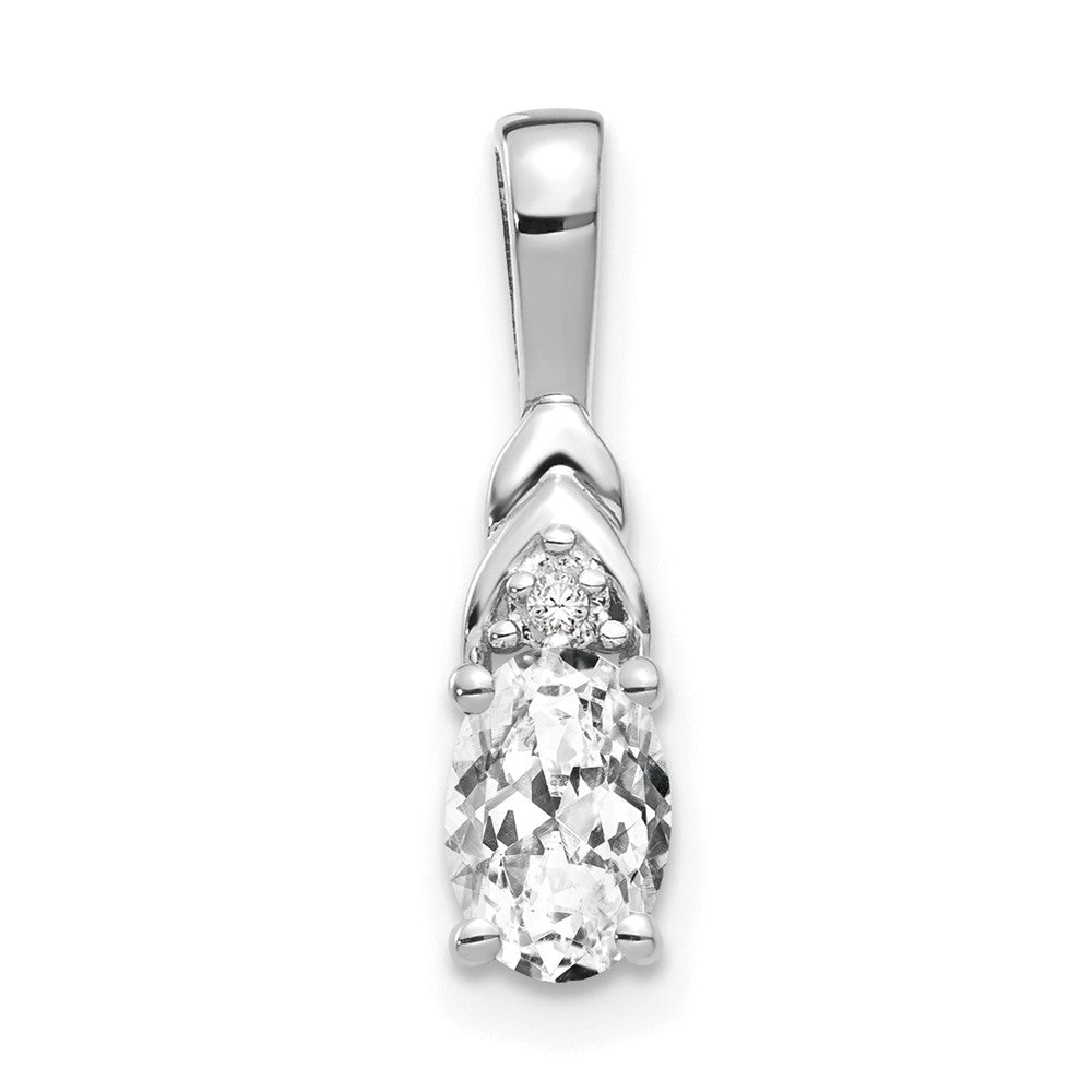 14k White Gold 6x4 Oval April/White Topaz and Diamond Pendant, 0.556 ct, 16 x 4 mm