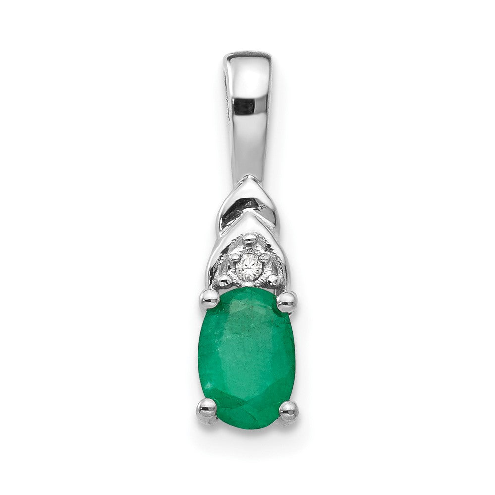 14k White Gold 6x4 Oval May/Emerald and Diamond Pendant, 0.556 ct, 16 x 4 mm