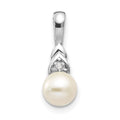 14k White Gold 6mm June/Freshwater Cultured Pearl and Diamond Pendant, 0.007 ct, 16 x 4 mm