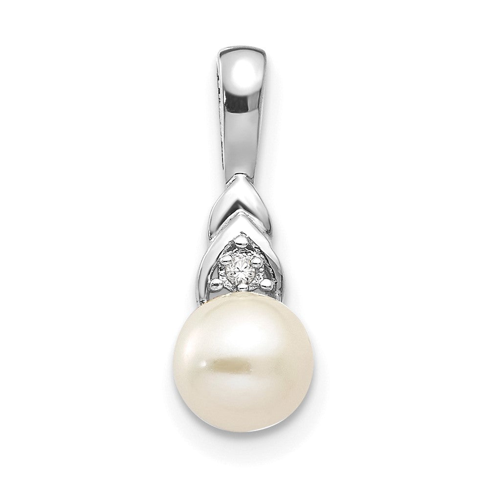 14k White Gold 6mm June/Freshwater Cultured Pearl and Diamond Pendant, 0.007 ct, 16 x 4 mm