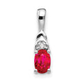 14k White Gold 6x4 Oval July/Ruby and Diamond Pendant, 0.556 ct, 16 x 4 mm