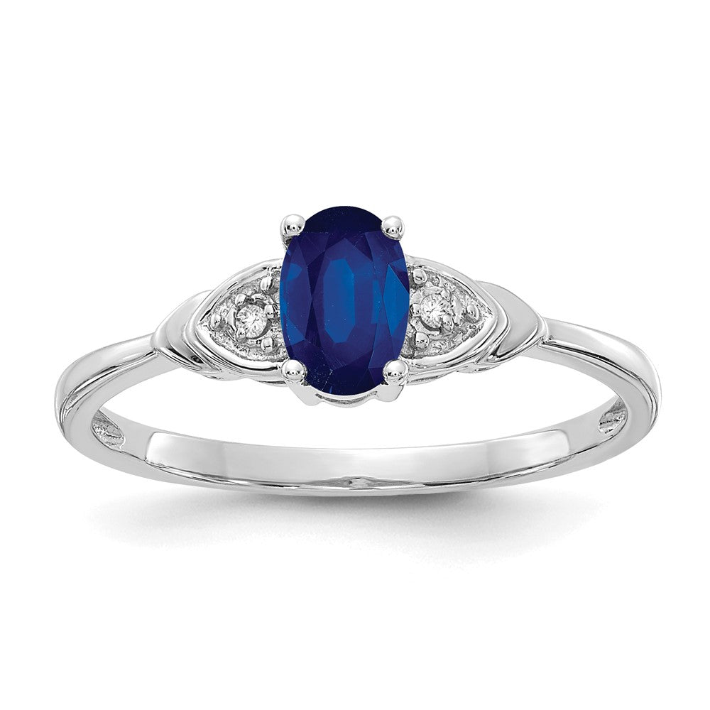 14k White Gold 6x4 Oval September/Sapphire and Diamond Ring, 0.56 ct, Size 7