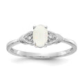 14k White Gold 6x4 Oval October/Opal and Diamond Ring, 0.56 ct, Size 7