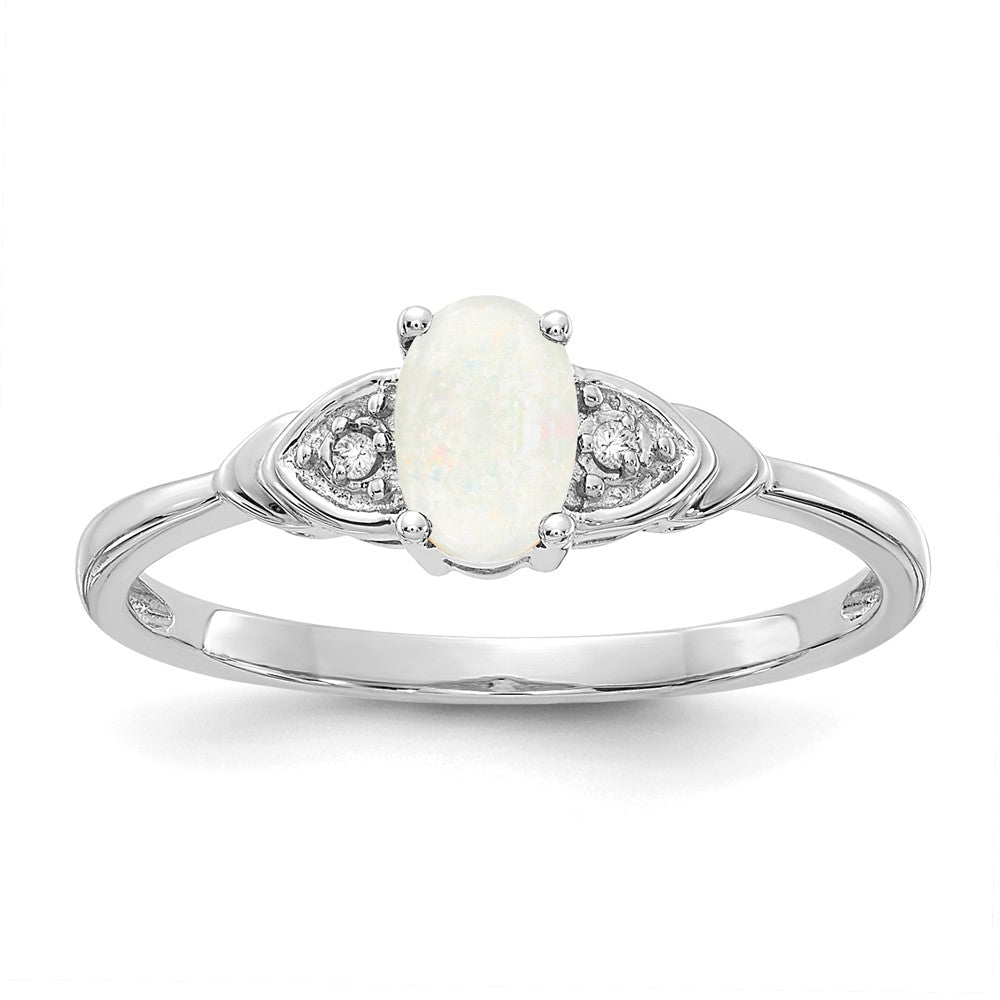 14k White Gold 6x4 Oval October/Opal and Diamond Ring, 0.56 ct, Size 7