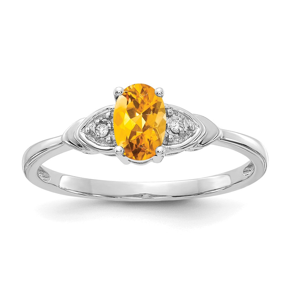 14k White Gold 6x4 Oval November/Citrine and Diamond Ring, 0.56 ct, Size 7