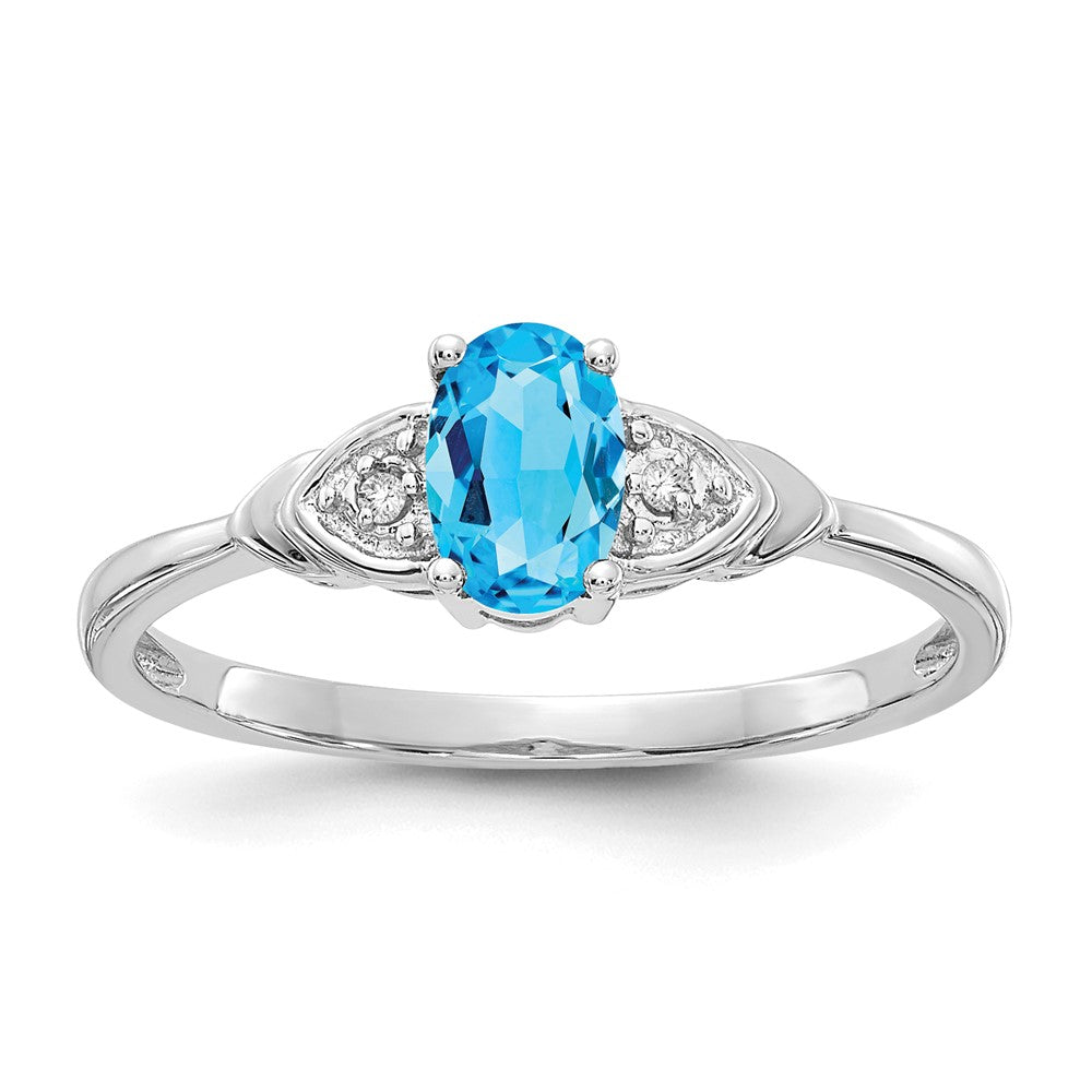 14k White Gold 6x4 Oval December/Blue Topaz and Diamond Ring, 0.56 ct, Size 7