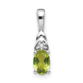 14k White Gold 6x4 Oval August/Peridot and Diamond Pendant, 0.556 ct, 16 x 4 mm