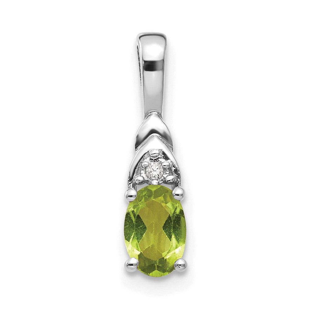 14k White Gold 6x4 Oval August/Peridot and Diamond Pendant, 0.556 ct, 16 x 4 mm