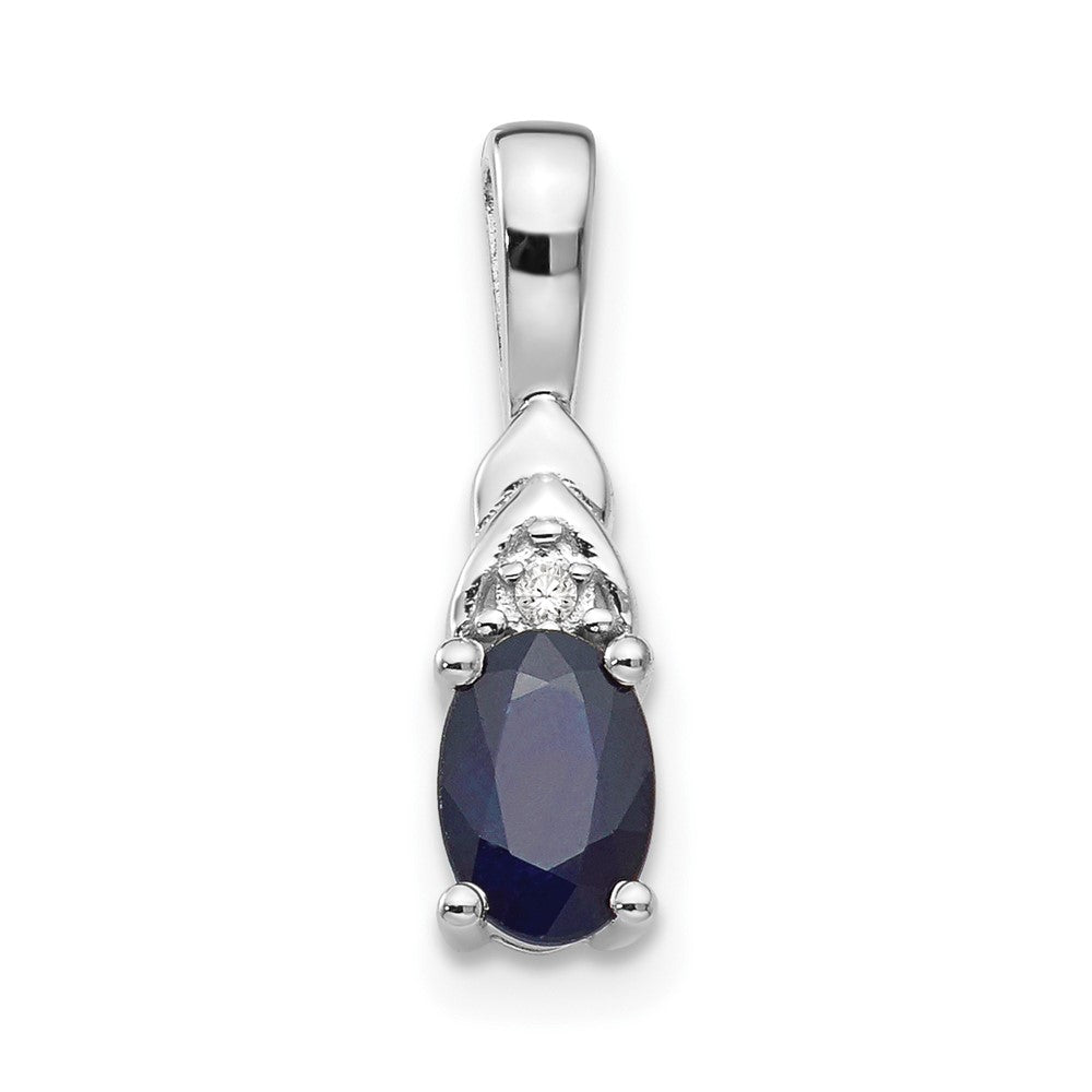 14k White Gold 6x4 Oval September/Sapphire and Diamond Pendant, 0.556 ct, 16 x 4 mm