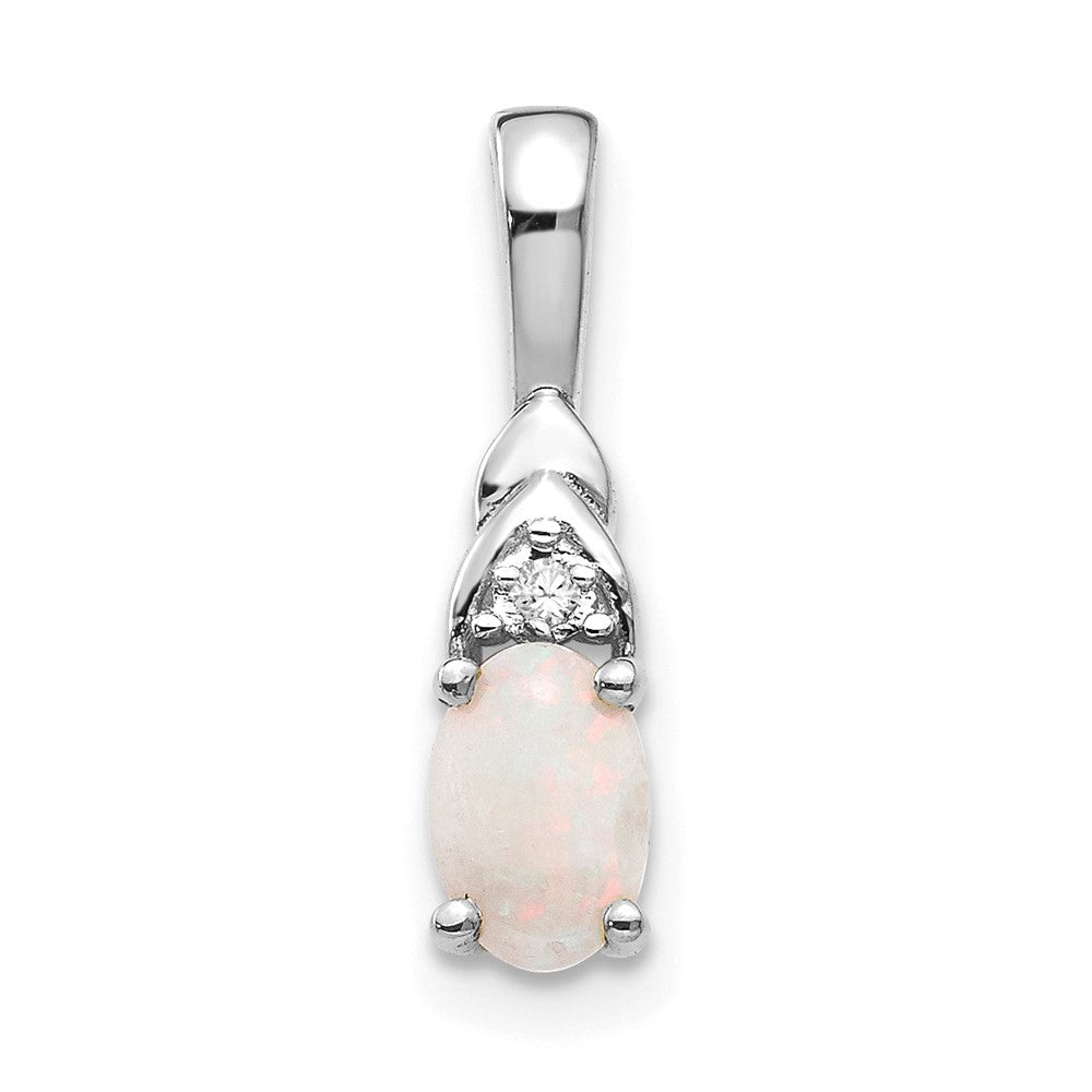 14k White Gold 6x4 Oval October/Opal and Diamond Pendant, 0.556 ct, 16 x 4 mm