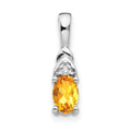 14k White Gold 6x4 Oval November/Citrine and Diamond Pendant, 0.556 ct, 16 x 4 mm