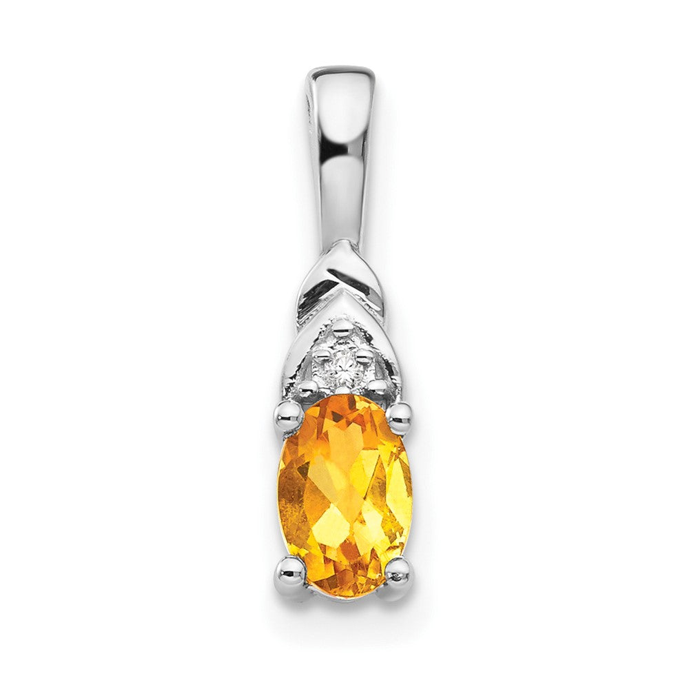 14k White Gold 6x4 Oval November/Citrine and Diamond Pendant, 0.556 ct, 16 x 4 mm