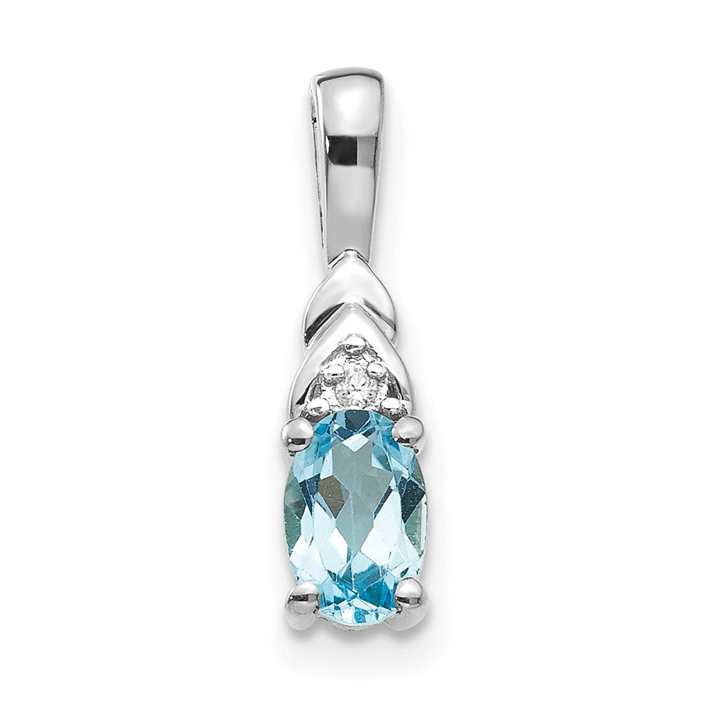 14k White Gold 6x4 Oval December/Blue Topaz and Diamond Pendant, 0.556 ct, 16 x 4 mm