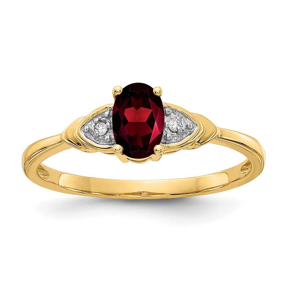 14k 6x4 Oval January/Garnet and Diamond Ring, 0.56 ct, Size 7