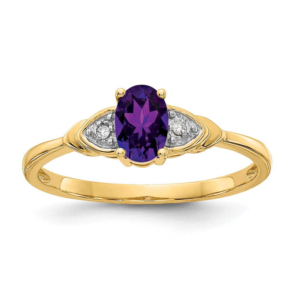 14k 6x4 Oval February/Amethyst and Diamond Ring, 0.56 ct, Size 7