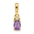 14k 6x4 Oval February/Amethyst and Diamond Pendant, 0.556 ct, 16 x 4 mm