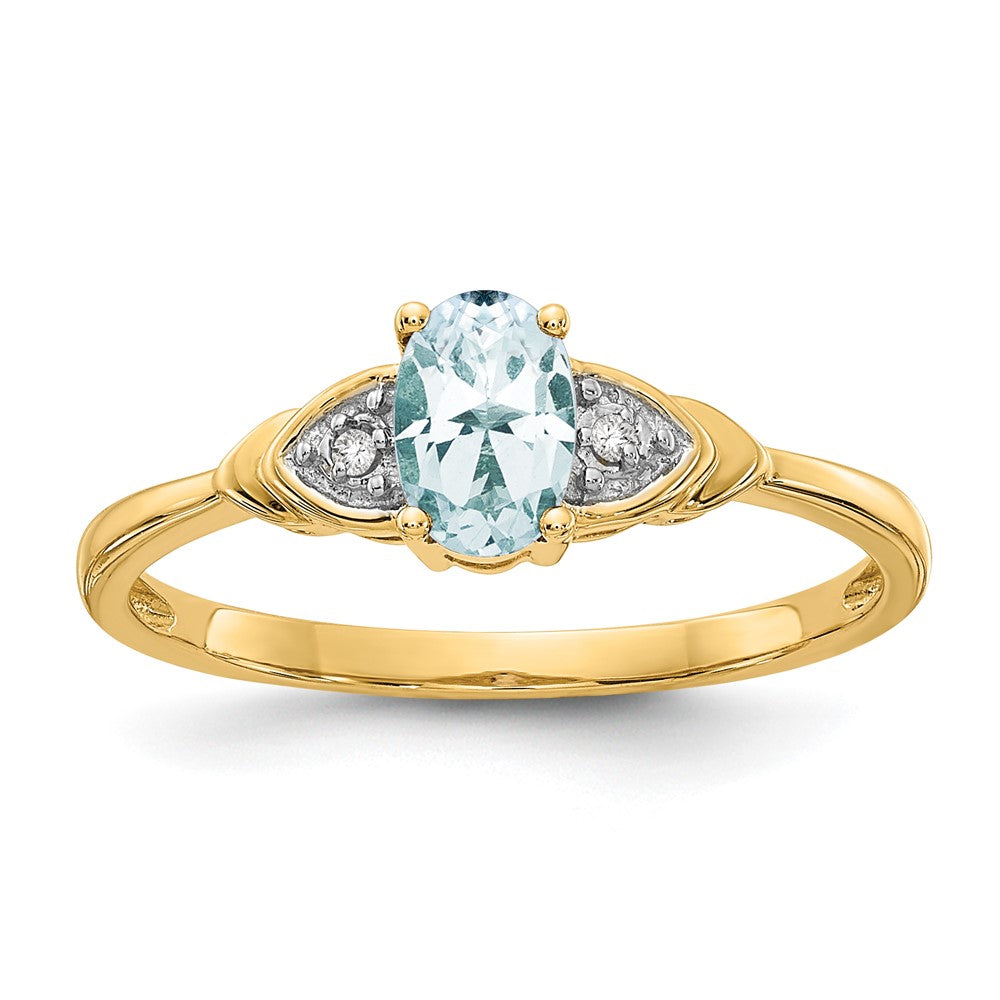14k 6x4 Oval March/Aquamarine and Diamond Ring, 0.56 ct, Size 7