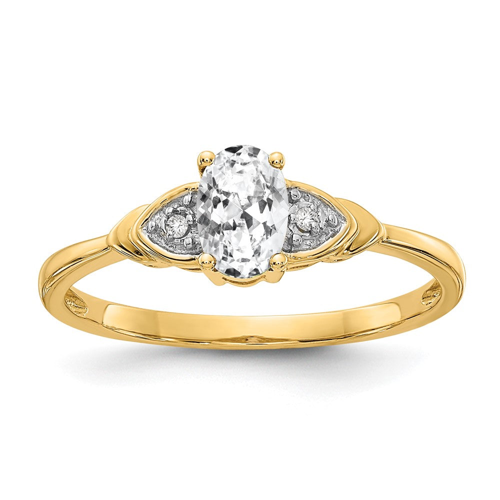 14k 6x4 Oval April/White Topaz and Diamond Ring, 0.56 ct, Size 7
