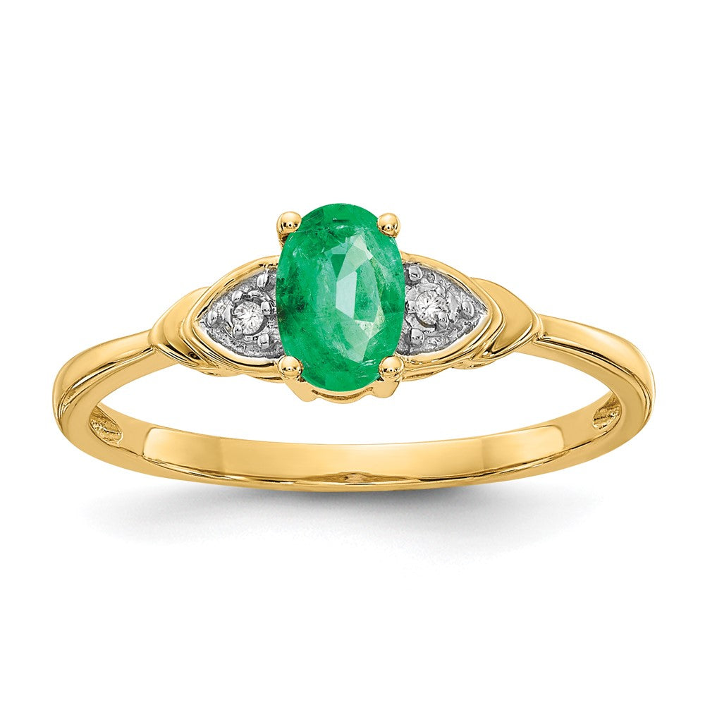 14k 6x4 Oval May/Emerald and Diamond Ring, 0.56 ct, Size 7
