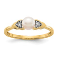14k 5mm June/Freshwater Cultured Pearl and Diamond Ring, 0.011 ct, Size 7