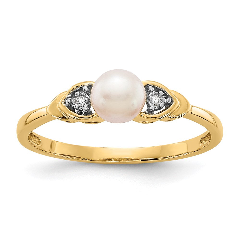 14k 5mm June/Freshwater Cultured Pearl and Diamond Ring, 0.011 ct, Size 7