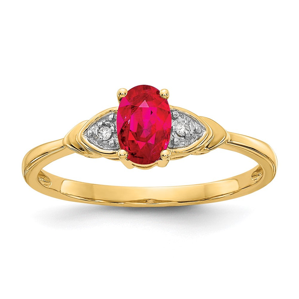 14k 6x4 Oval July/Ruby and Diamond Ring, 0.56 ct, Size 7